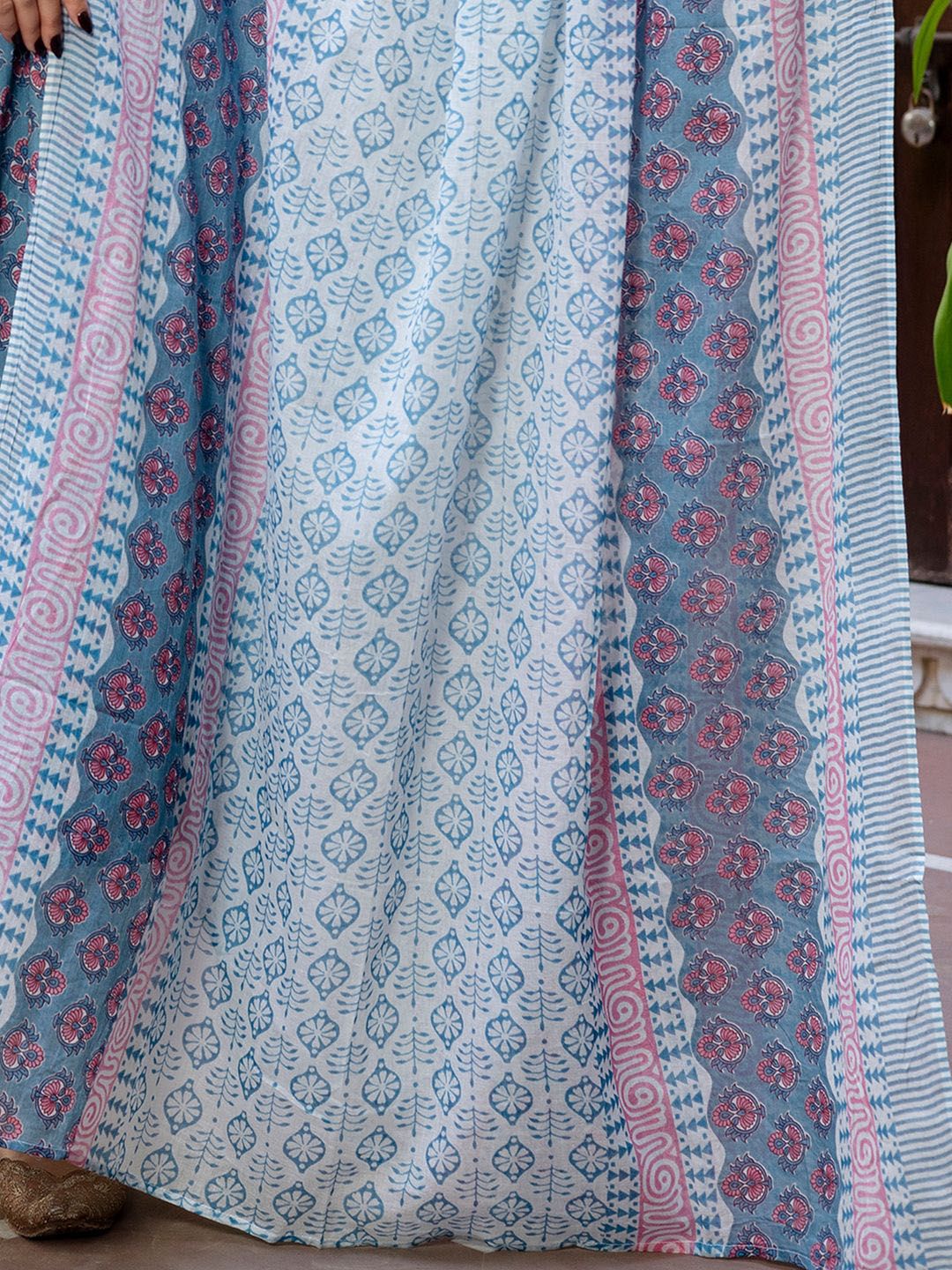 Floral Printed Empire Pure Cotton A-Line Kurta With Trousers & Dupatta