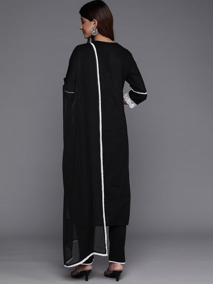 Dhiyona VA Women'sFloral Embroidered V-Neck Pure Cotton Straight Kurta with Trousers & Dupatta