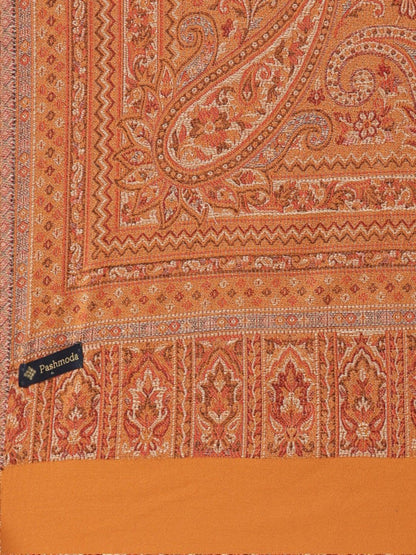 Dhiyona PA Women Mustard Brown Woven Design Wool Jamawar Shawl