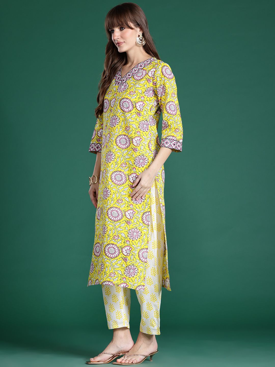 Dhiyona IE Floral Printed Pure Cotton Kurta with Trousers & Dupatta