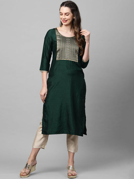 Dhiyona IE Women Green Yoke Design Kurta