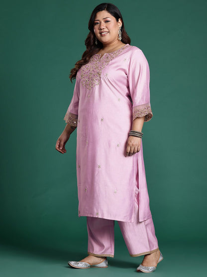 Dhiyona IE Plus Size Ethnic Motifs Embroidered Sequinned Liva Kurta Set