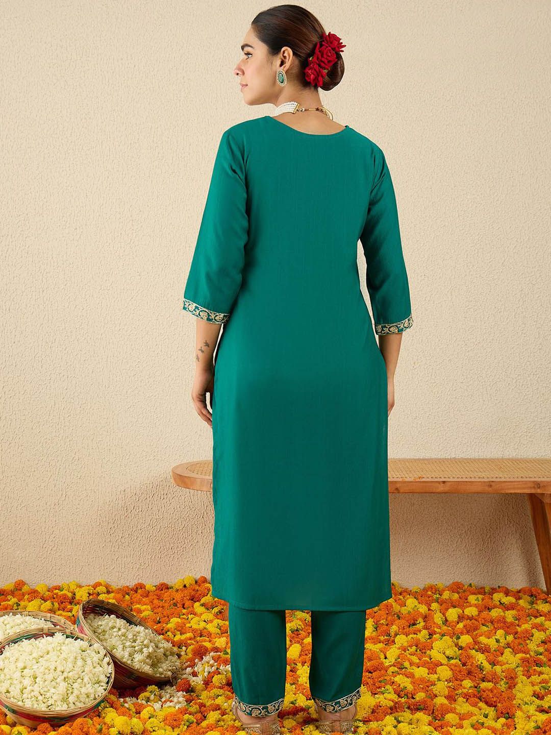 Dhiyona IE Embroidered Top With Trouser Co-Ords