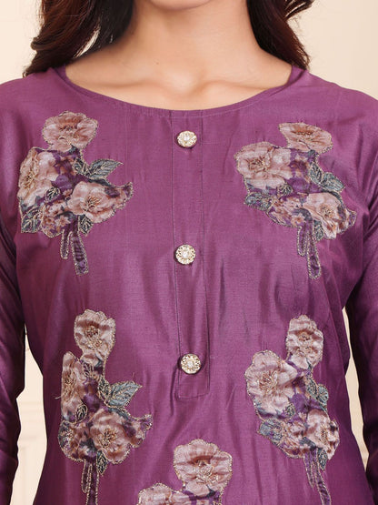 Dhiyona VA Women's Floral Printed Regular Beads and Stones Kurta with Trouser & Dupatta