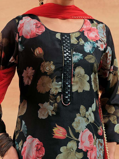 Dhiyona IS Women's Women Floral Printed Regular Mirror Work Kurta Set With Dupatta