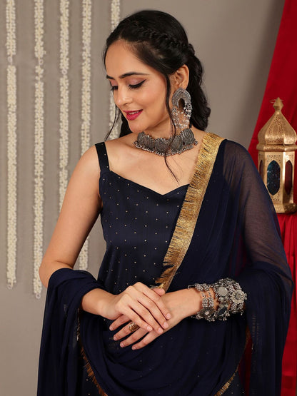 Dhiyona VA Women'sWoven Design Shoulder Straps Anarkali Kurta & Trousers With Dupatta