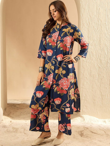 Dhiyona IE Floral Printed Three-Quarter Sleeves Tunic With Palazzos