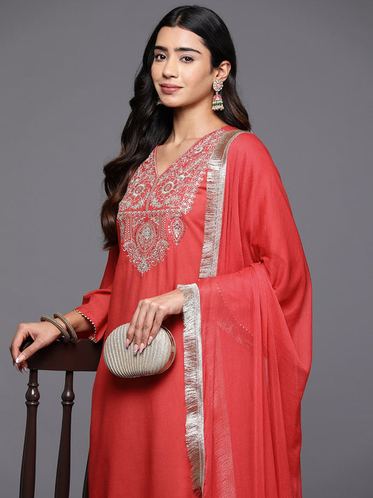 Dhiyona VA Women's Floral Embroidered Regular Sequinned Kurta with Trousers & With Dupatta