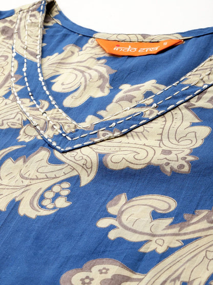 Floral Printed Pure Cotton Kurta with Trousers