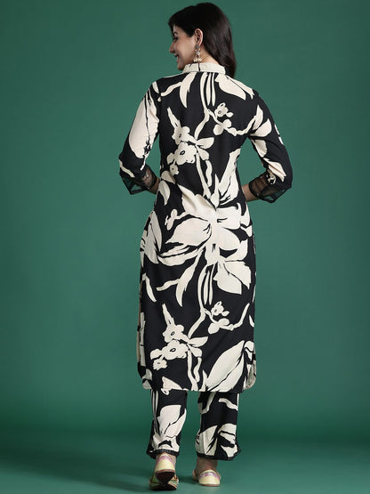 Dhiyona IE Floral Printed Regular Sequinned Kurta with Trousers