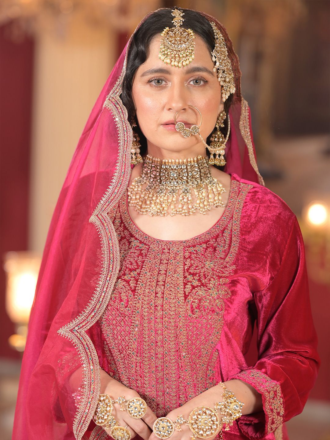 Ethnic Motifs Embroidered Sequinned Velvet Kurta With Trousers & Dupatta