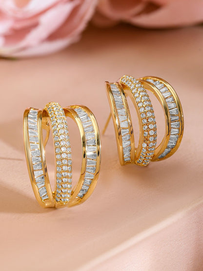 Dhiyona RJ Women's 18K Gold-Plated Cubic Zirconia Studded Triple Band Hoop Earrings
