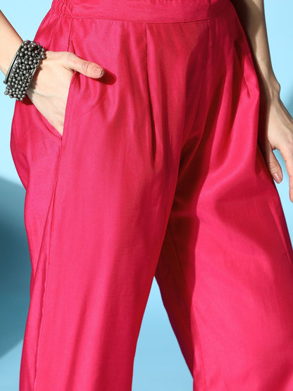 Dhiyona IE Women Pink Yoke Design Liva Kurta with Palazzos & Dupatta