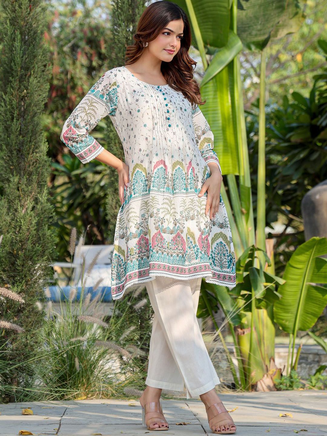 Floral Printed A Line Pure Cotton Kurta With Trousers