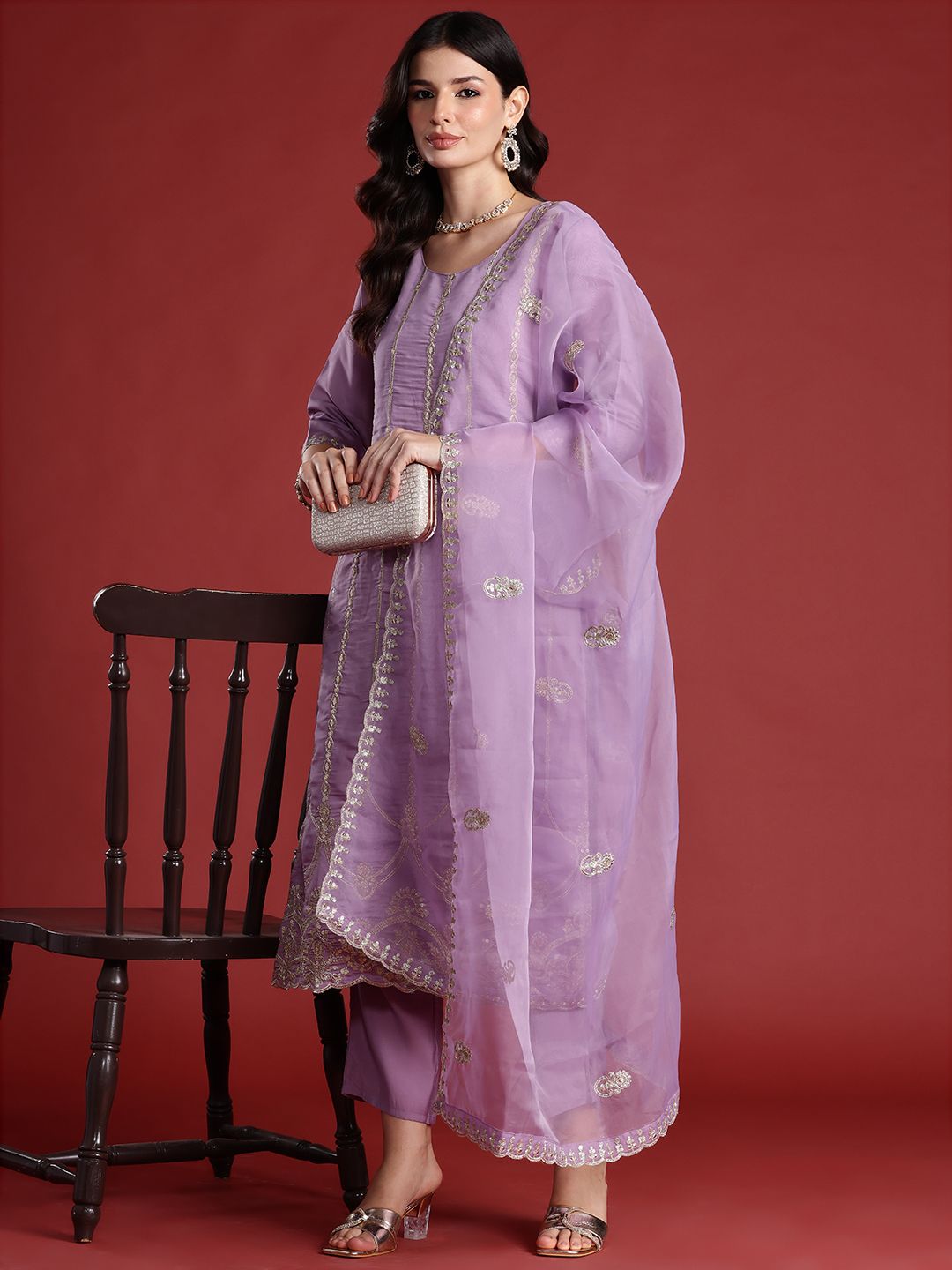 Dhiyona IE Ethnic Motifs Embroidered Kurta with Trousers & With Dupatta