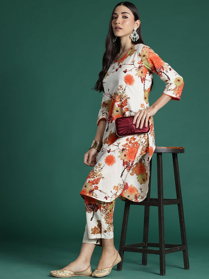 Women Floral Printed Regular Pure Cotton Kurta with Trousers