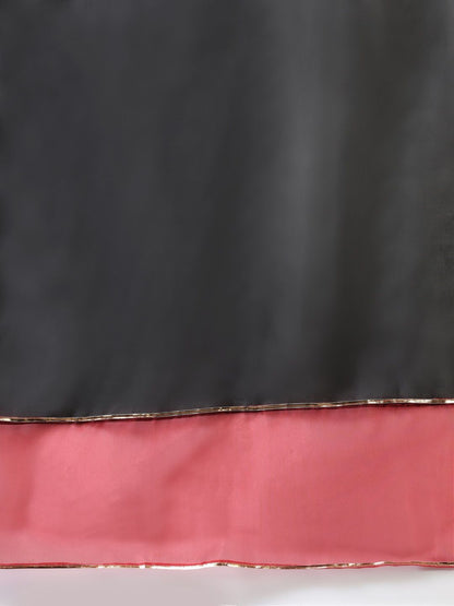 Women Black & Pink Floral Embroidered Kurta with Palazzos & With Dupatta
