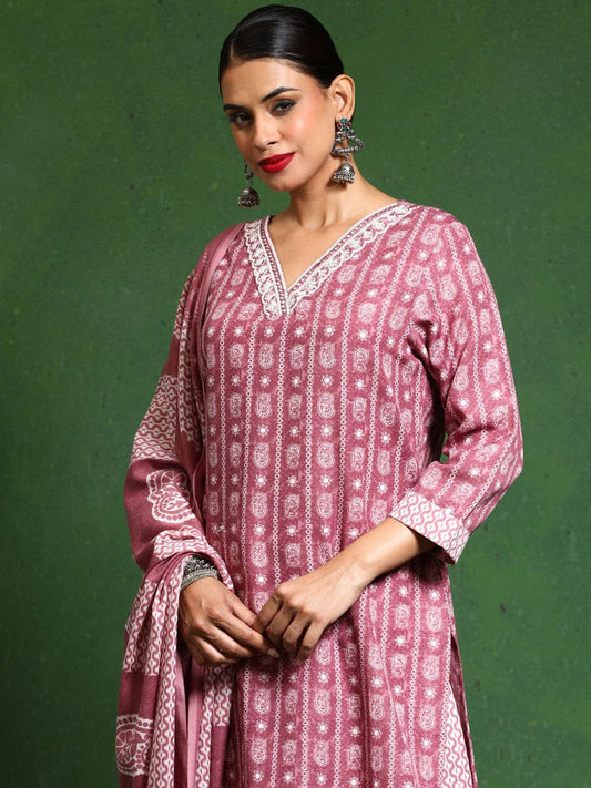 Dhiyona VA Women's Printed Regular Kurta with Trousers & With Dupatta