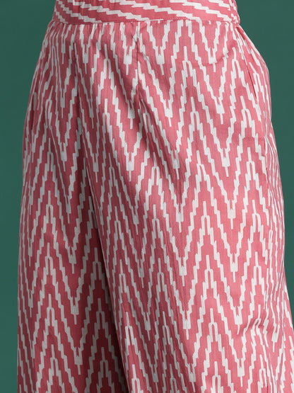 Dhiyona IE Women Printed Pleated Pure Cotton Kurta with Trousers