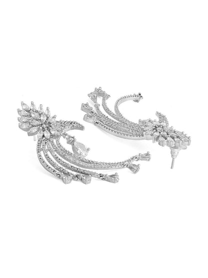 Dhiyona RJ Women's Silver-Plated AD and Cubic Zirconia Studded Statement Drop Earrings