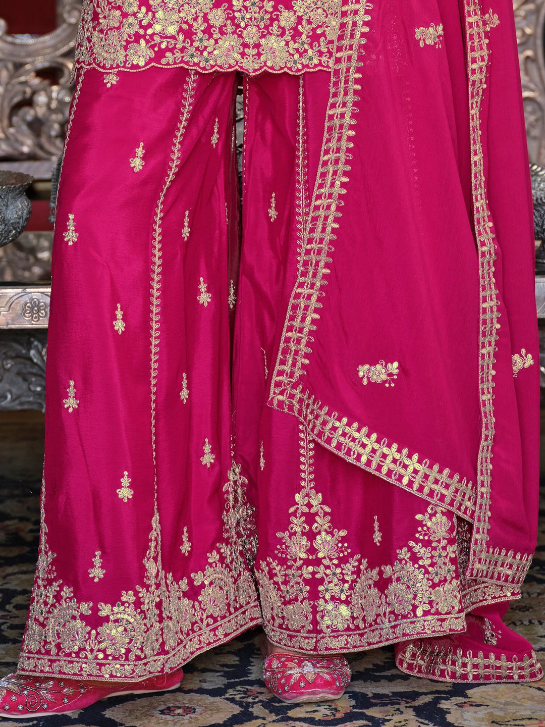 Adults-Women Woven Design Embroidered Kurta with Palazzos & Dupatta