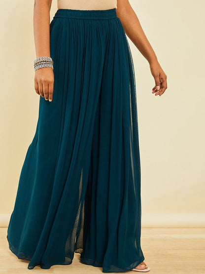 Dhiyona SO Women's Ethnic Motifs Embroidered Empire Georgette Kurta with Palazzos & Dupatta