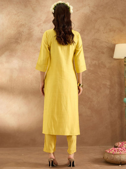 Dhiyona IE Women Ethnic Motifs Embroidered Regular Thread Work Kurta with Trousers