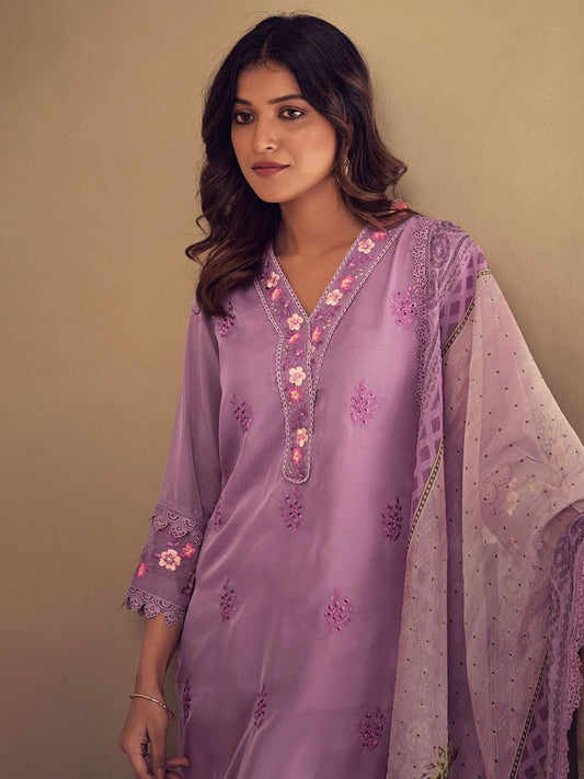 Dhiyona IE Women Floral Embroidered Regular Thread Work Kurta with Trousers & With Dupatta