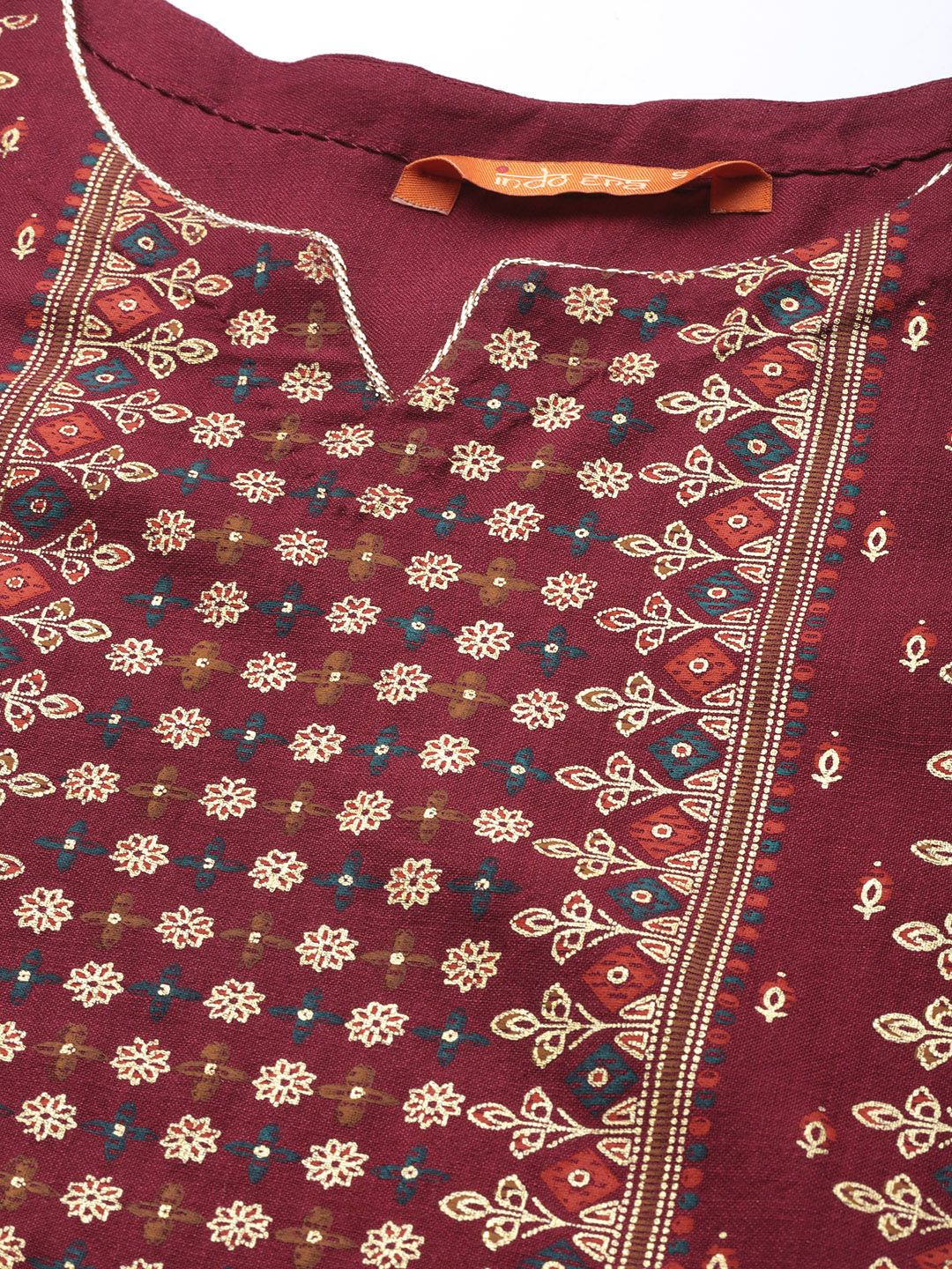 Dhiyona IE Women Maroon Ethnic Motifs Printed Kurta with Palazzos