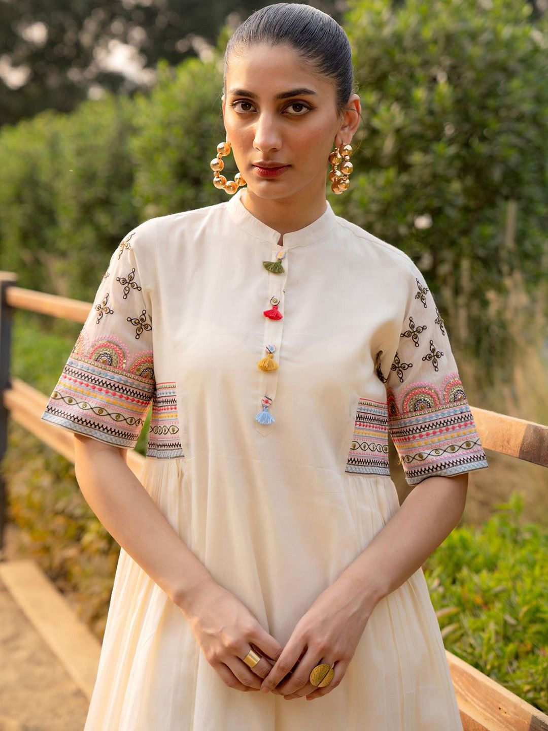 Dhiyona IE Embroidered Pure Cotton Mandarin Collar Kurta With Trousers Co-Ords Set