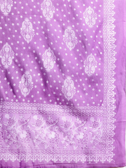 Floral Printed Pleated Pure Cotton Kurta With Trousers & Dupatta