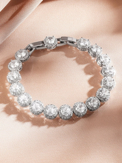 Dhiyona RJ Women's Rhodium Plated White Cubic Zirconia Studded Tennis Bracelet & Luxe