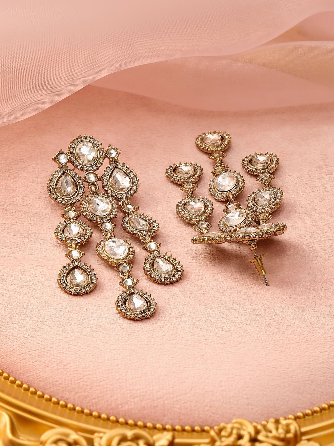 Dhiyona RJ Women's 22K Gold Plated White Cubic Zirconia Studded Cascading Chandelier Earrings