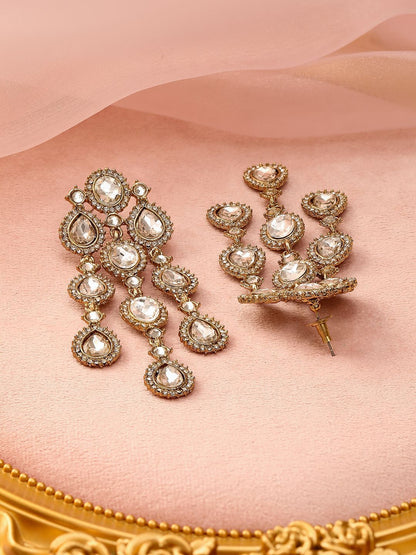 Dhiyona RJ Women's 22K Gold Plated White Cubic Zirconia Studded Cascading Chandelier Earrings