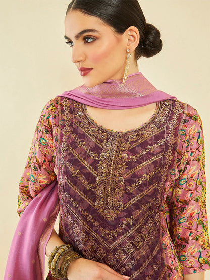 Dhiyona SO Women's Ethnic Motifs Printed Beads and Stones Kurta & Trousers With Dupatta