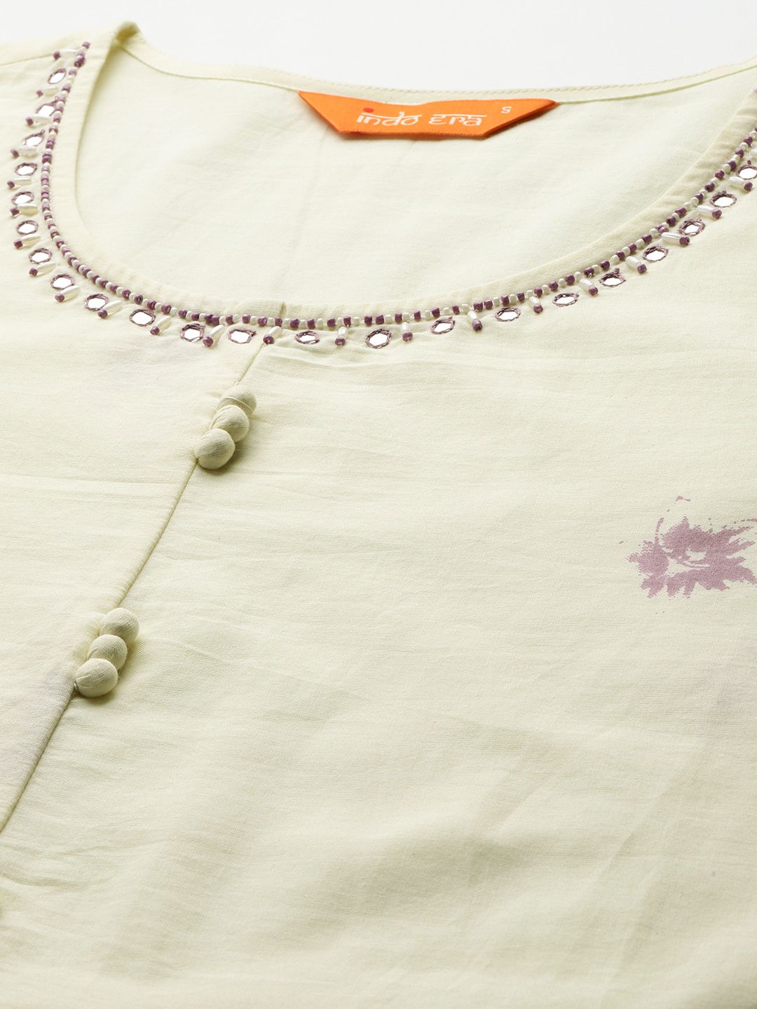 Floral Printed Beads & Stones Pure Cotton Kurta With Trousers & Dupatta