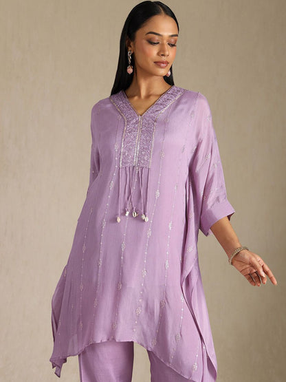 Dhiyona SO Women's Women Floral Embroidered Sequinned A-Line Kurta with Trousers
