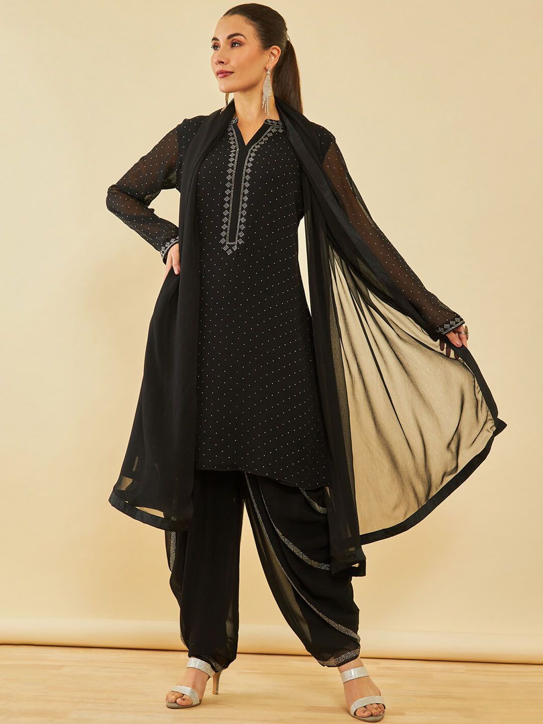 Dhiyona SO Women's Printed Regular Beads and Stones Kurta with Dhoti Pant & Dupatta