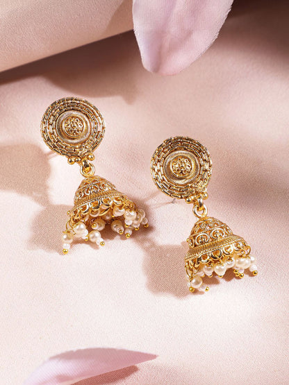 Dhiyona RJ Women's 22K Gold-Plated Multi-Strand Traditional Necklace Set with Jhumka Accents