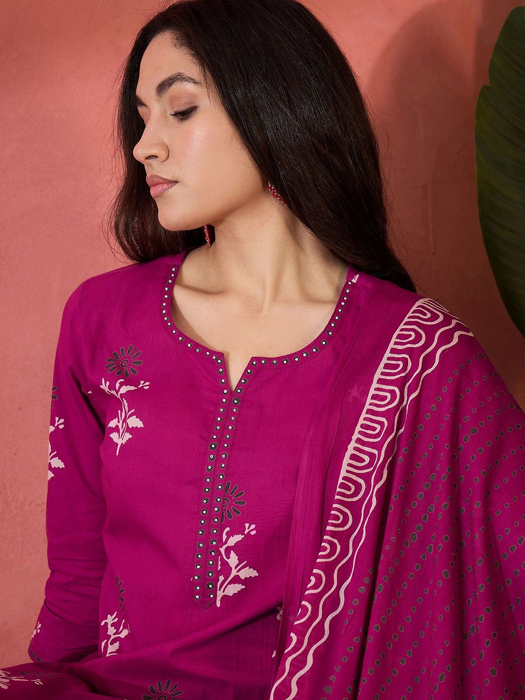 Dhiyona SN Women's Floral Printed Pure Cotton Kurta & Trousers With Dupatta