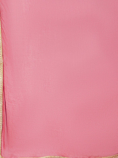 Dhiyona IE Magenta Ethnic Motifs Embroidered Straight Kurta & Trouser With Dupatta