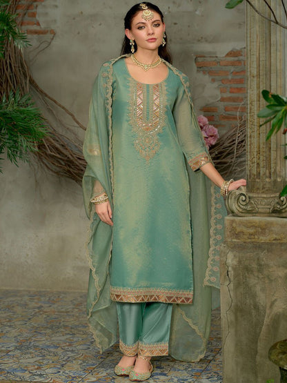 Dhiyona IE Women's Ethnic Motifs Embroidered Kurta with Trousers & Dupatta