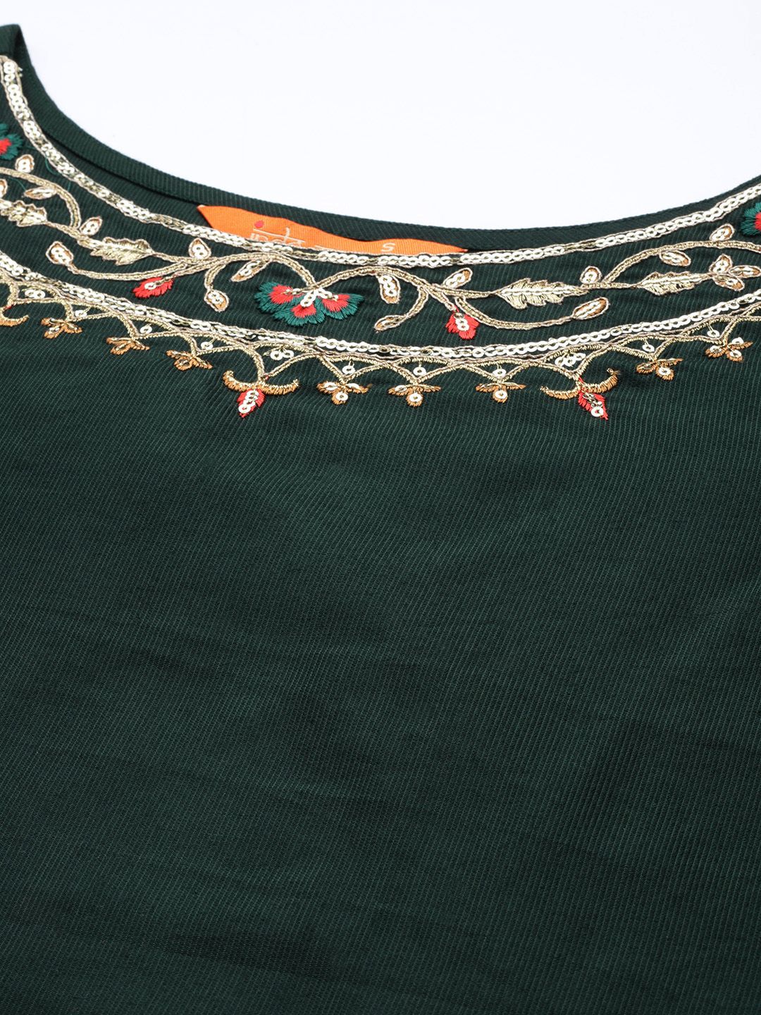 Women Green Thread Work Liva Kurta with Trousers & Dupatta