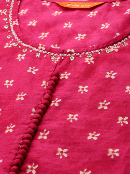 Floral Printed Pure Cotton Kurta with Trousers & Dupatta