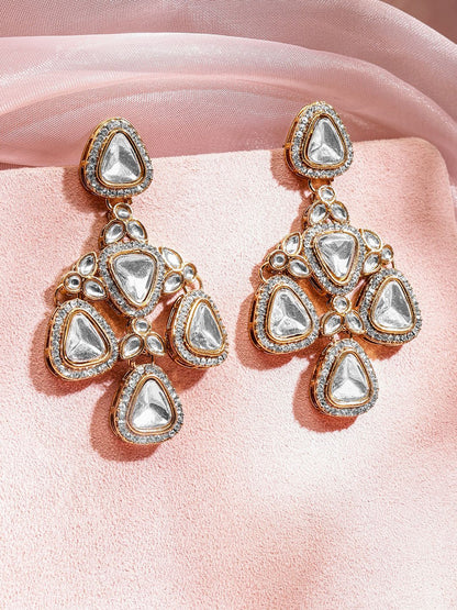 Dhiyona RJ Women's 22K Gold-Plated White & Clear Stone & Cubic Zirconia Studded Chandelier Earrings