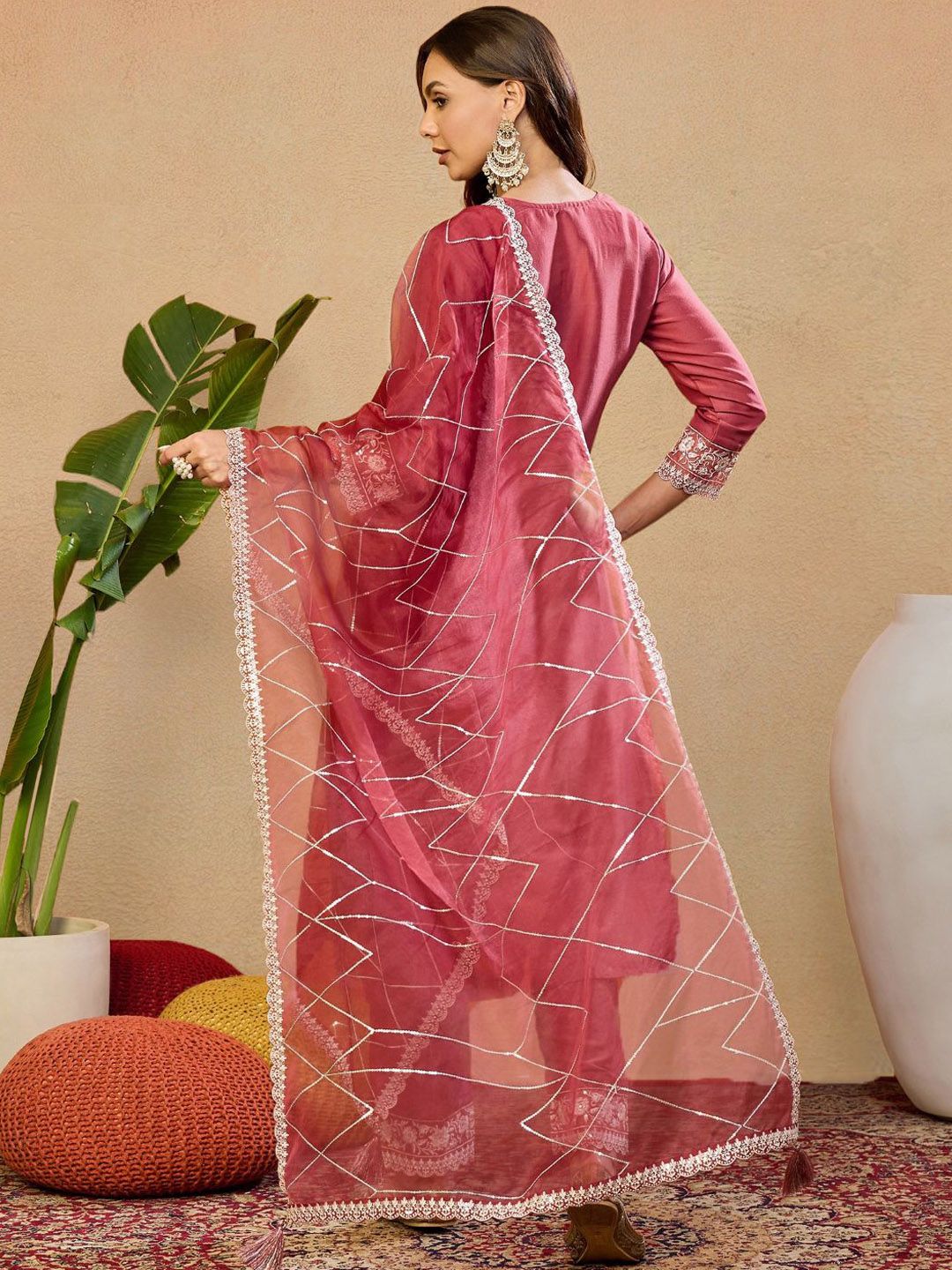 Dhiyona PD Women Women Embroidered Straight Kurta With Trousers & Dupatta