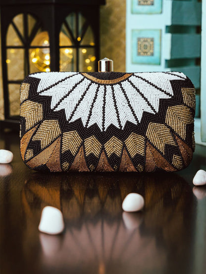 Dhiyona NR Black & White Hand Embroidered Box Clutch