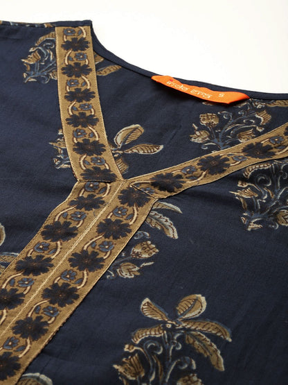 Dhiyona IE Floral Printed Pure Cotton Kurta With Trousers & Dupatta