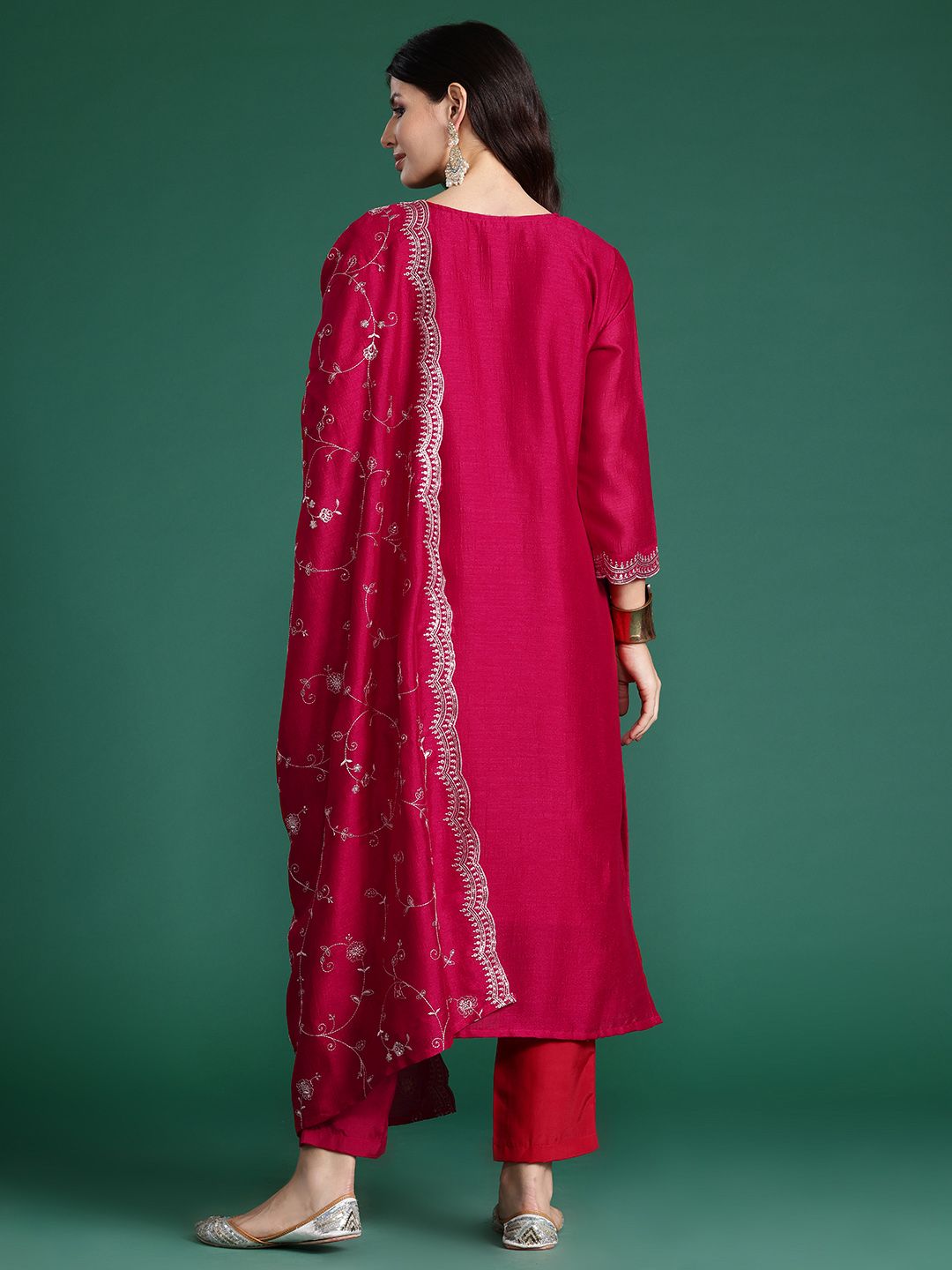 Ethnic Motifs Embroidered Sequinned Kurta With Trousers & Dupatta