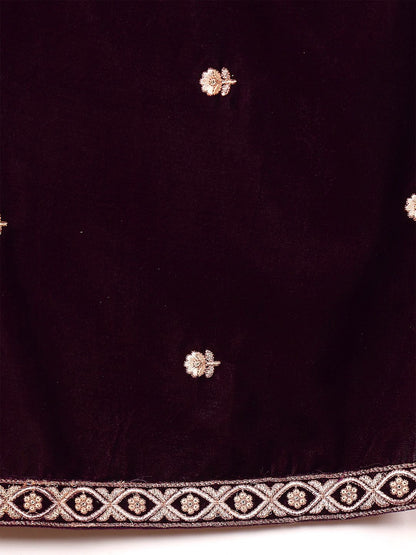 Dhiyona VA Women'sPurple Floral Yoke Design Thread Work Velvet Kurta with Trousers & Dupatta